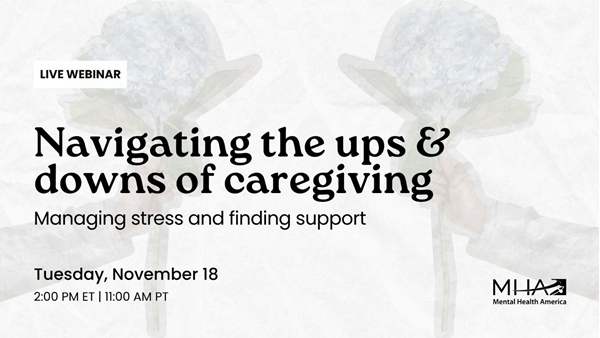 A water color of two people offering each other a bouquet of flowers with the name, date and time of the webinar and the MHA logo over all.