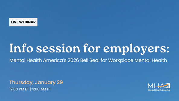 On a blue background, the name and times of the webinar and the MHA logo