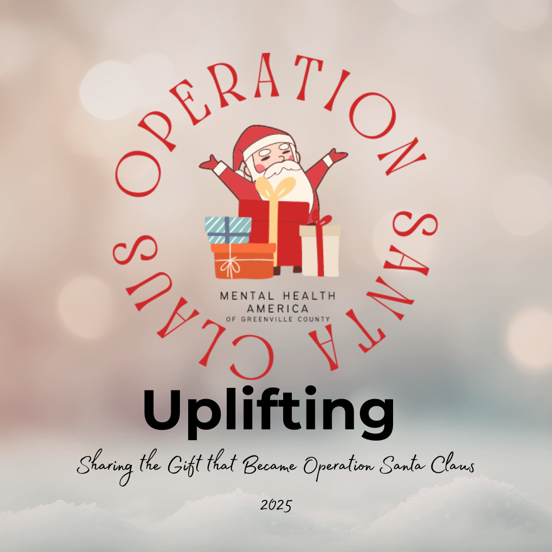 On a blurry background of christmas lights, the Operation Santa Logo and the words Uplifting Sharing the Gift that Became Operation Santa Claus 2025