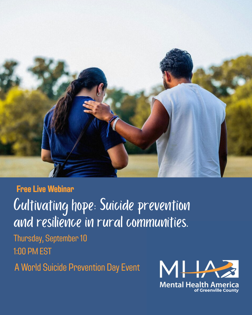 A photo of a couple from behind, the man has his hand on the woman's shoulder. the title and date of the webinar with the MHAGC logo