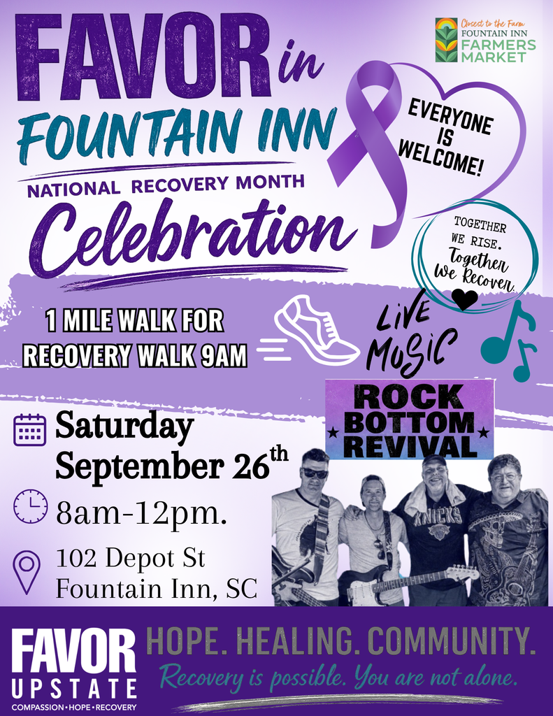 A flier with the date and time and a photo of the band Rock Bottom Revival